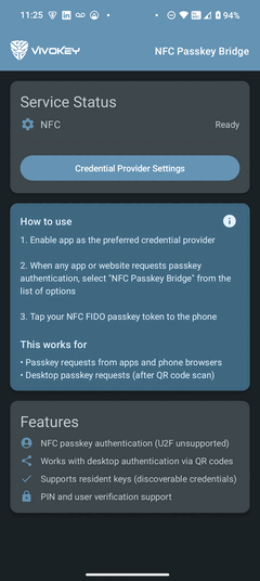 NFC Passkey Bridgeの画面