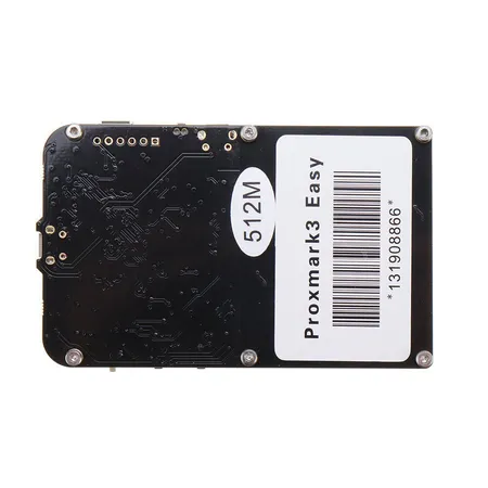 Underside of the Proxmark3 Easy board with its 512M serial-number barcode